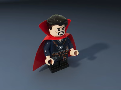Detailed Lego Doll Featuring Red Cape Black Hair And Dark Decorative Outfit 3d model