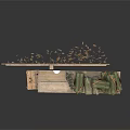 Modern Scene With Bench Green Backpacks Tablet And Wooden Crate