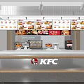 Modern KFC Restaurant Interior With Order Counter Digital Menu Screens And Brand Logo
