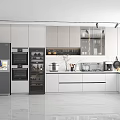 Modern Kitchen Interior Design With White Cabinets Black Appliances And Marble Countertops