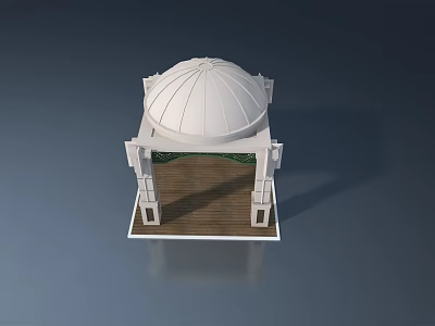 Swing Door Design in White Dome Pavilion With Arched Structure and Wooden Floor 3d model