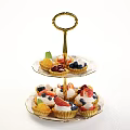 Delicate Floral Teaware Set with Teapots Teacups Saucers and Fruit Topped Tarts on White Tablecloth