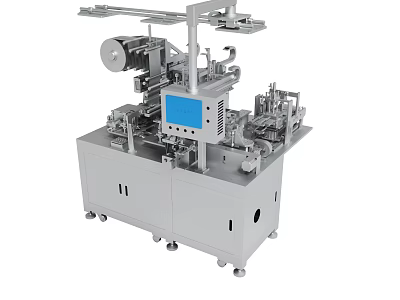 Industrial Automated Equipment With Blue Screen Display And Mechanical Components On Stable Base 3d model