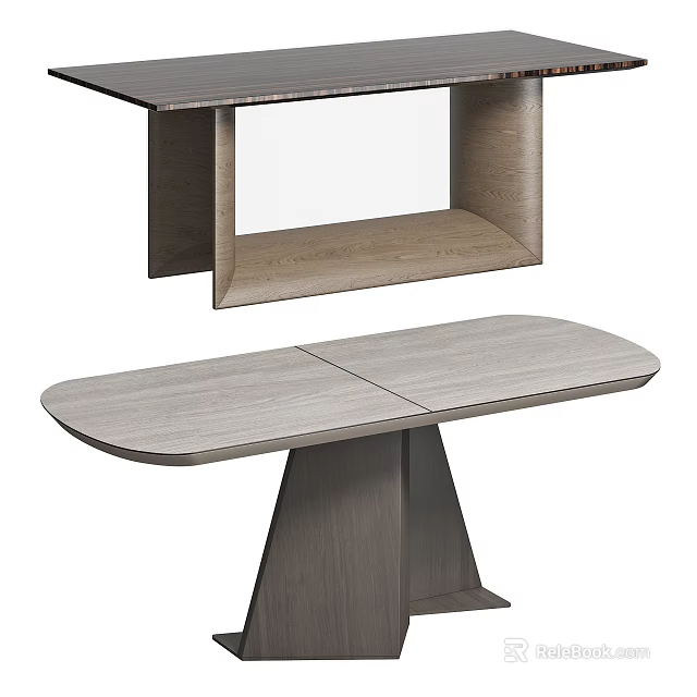 Modern Wooden Dining Table With Oval Tabletop And Unique Tapered Base Design 3d model 