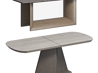 Modern Wooden Dining Table With Oval Tabletop And Unique Tapered Base Design 3d model