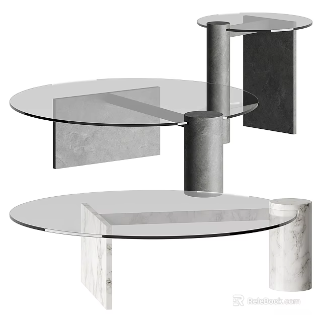 Modern Glass Coffee Table With Double Tier Design And Metal Marble Support Structure 3d model 
