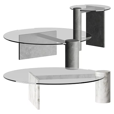Modern Glass Coffee Table With Double Tier Design And Metal Marble Support Structure 3d model