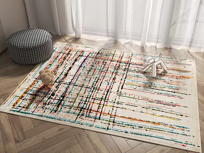 Colorful Striped Square Rug In Bright Living Area 3d model