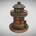 Vintage Lighthouse 3D Model With Wooden Metal Structure Balcony Staircase And Dome Top