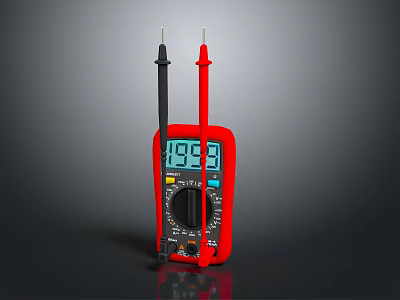 Red Digital Multimeter Electrical Testing Device With Black Red Probes And 3d model
