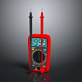 Red Digital Multimeter Electrical Testing Device With Black Red Probes And