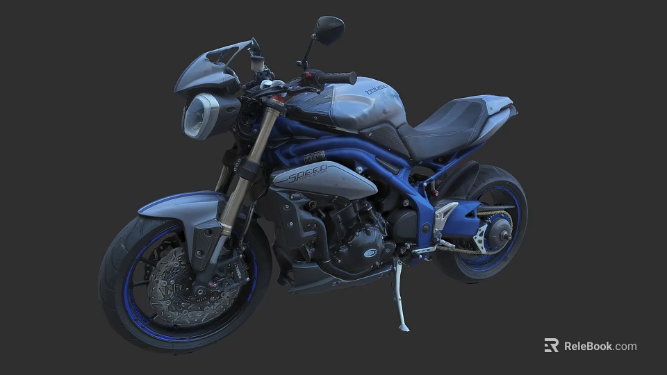 Modern Blue and Gray Motorcycle With Sleek Design Headlight Seat and Tires 3d model 