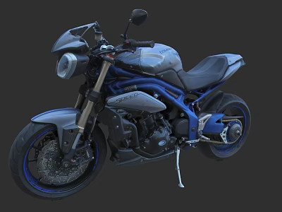 Modern Blue and Gray Motorcycle With Sleek Design Headlight Seat and Tires 3d model