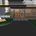 Modern Residence Entrance Gate With Colorful Decorative Panels And Green Lawn