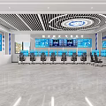 Modern Conference Room With Multiple Monitor Screens Control Desks Office Chairs And Ceiling Lighting