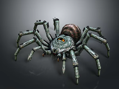 Intricate Mechanical Spider With Multiple Engraved Legs And Spiral Shell Body 3d model