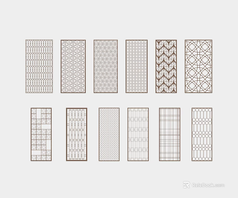Decorative Room Divider Designs Featuring Various Geometric And Patterned Screens 3d model