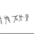 White Mechanical Humanoid Figures in Different Action Poses on Black Background