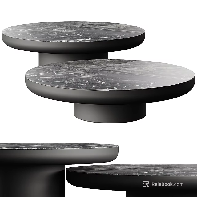 Modern Round Coffee Table With Sleek Marble Top And Black Base Design 3d model