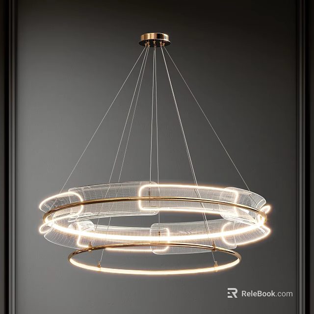 Modern Circular Ring Chandelier With Metal Frame And Illuminated Lighting Fixture 3d model 