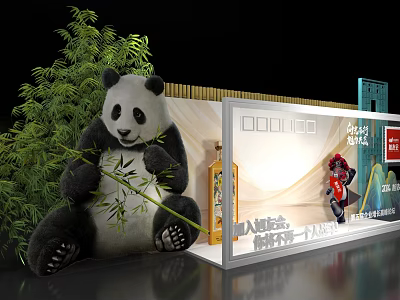 Giant Panda Themed Exhibition Booth Display With Bamboo And Decorative Elements 3d model