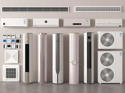 Various Types of Air Conditioners and Fans Including Wall Mounted Floor Standing Units 3d model