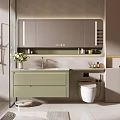 Modern Bathroom Interior With Green Vanity Mirror Toilet And Decorative Plants