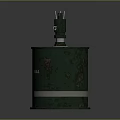 Green Rusty Household Barrel With White Stripe And Metal Top Structure