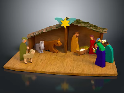 Nativity Scene Dolls With Stable Star Figures Animals And Manger 3d model