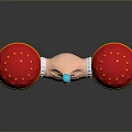 Muscular Character With Red Gold Spherical Arms Blue Components And Red Swim Trunks