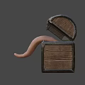 Creative Anthropomorphic Wooden Chest with Carved Eyes and Extended Tongue
