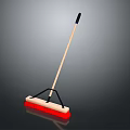 Household Cleaning Mop With Wooden Handle Black Grip And Red White Head