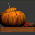 Orange Pumpkin On Wooden Cutting Board With Red Kitchen Tool For Home Use