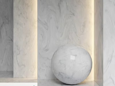 Marble Sphere Component in Modern Interior With Textured Wall Panels And Soft Lighting 3d model