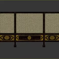 Traditional Three Panel Screen With Dark Wood Frame And Golden Carvings