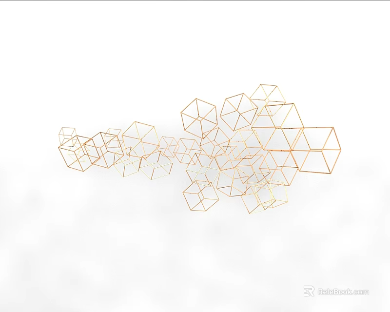 Golden Geometric Polygon Structure With Interconnected Lines And Decorative Design 3d model 