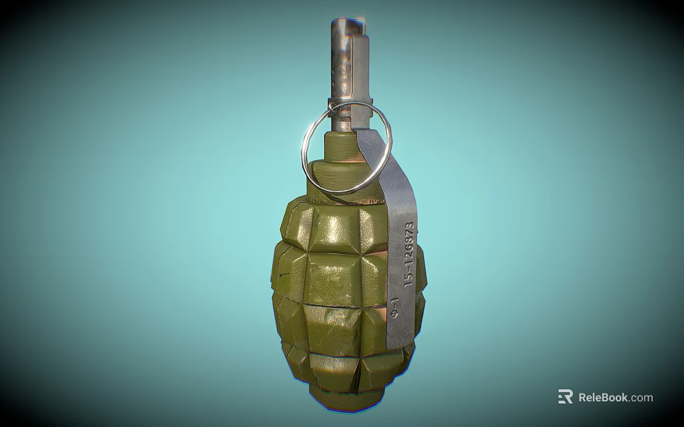 Green Diamond Patterned Fragmentation Grenade With Metal Fuse And Pull Ring 3d model