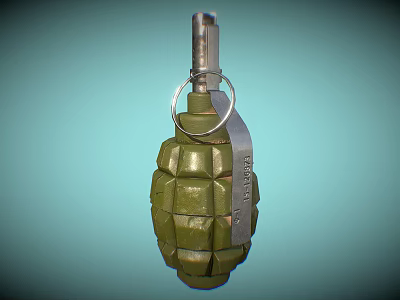 Green Diamond Patterned Fragmentation Grenade With Metal Fuse And Pull Ring 3d model