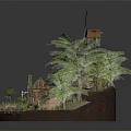 Miniature Natural Scene With Windmill Green Trees Small Houses And Stone Bridge