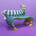 Playful Public Chair With Turquoise And White Stripes Yellow Crown And Yellow Legs