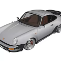 White Classic Porsche Sports Car With Widebody Black Wheels And Brown Interior