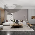 Modern Living And Dining Room Interior With Sofa Coffee Table And Dining Chairs 3d model