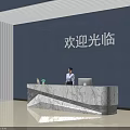 Modern Reception Desk 3D Model With Marble Surface And Welcome Background Wall 3d model