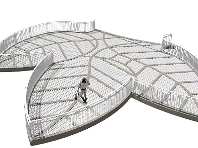 Modern Road Infrastructure With Curved White Railings And Grid Patterned Pedestrian Platform 3d model
