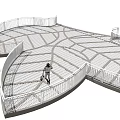 Modern Road Infrastructure With Curved White Railings And Grid Patterned Pedestrian Platform 3d model