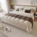 Modern Double Bed With Cream And Brown Bedspread In Minimalist Bedroom 3d model