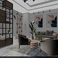 Modern Beauty Salon Interior With Stylish Sofas Pink Stools Decorative Wall Art And Green Plants
