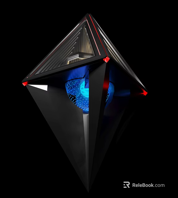 Modern Gaming Computer Case With Geometric Design Black Chassis Blue LED Lighting And Red Accents 3d model 