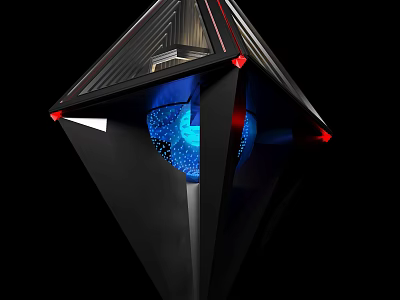 Modern Gaming Computer Case With Geometric Design Black Chassis Blue LED Lighting And Red Accents 3d model
