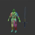 Man in Red and Silver Medieval Knight Armor with Long Sword